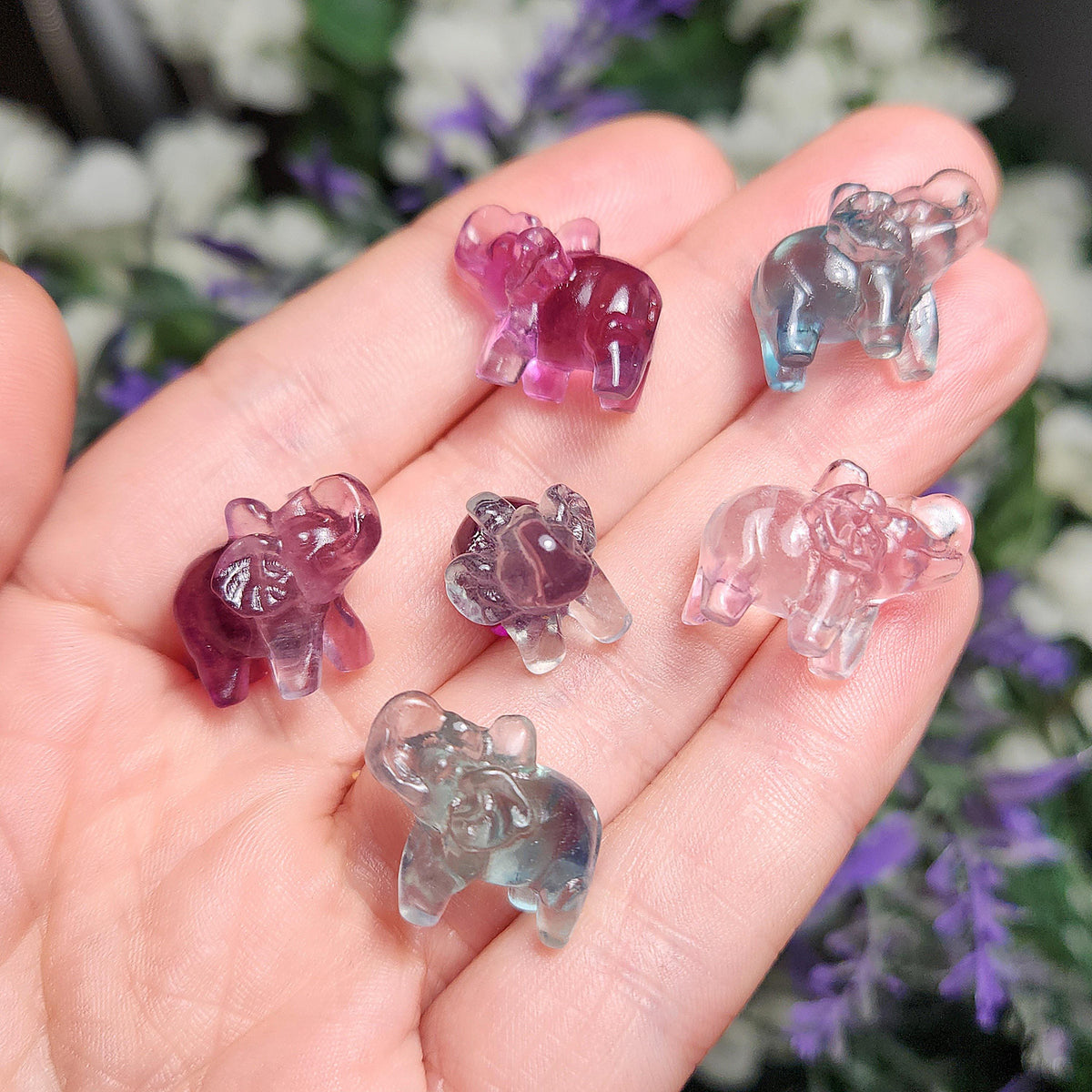 Rainbow Fluorite Elephant Carving