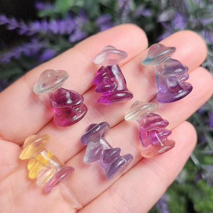 Fluorite Mushroom Carving, Tiny Crystal Mushroom