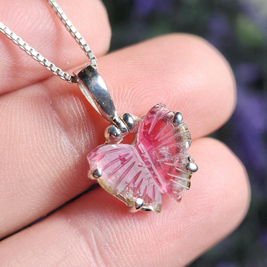 Watermelon Tourmaline Butterfly Pendant