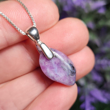 Gel Sugilite Pendant with Blue Richterite Inclusions, Polished Sugilite Necklace