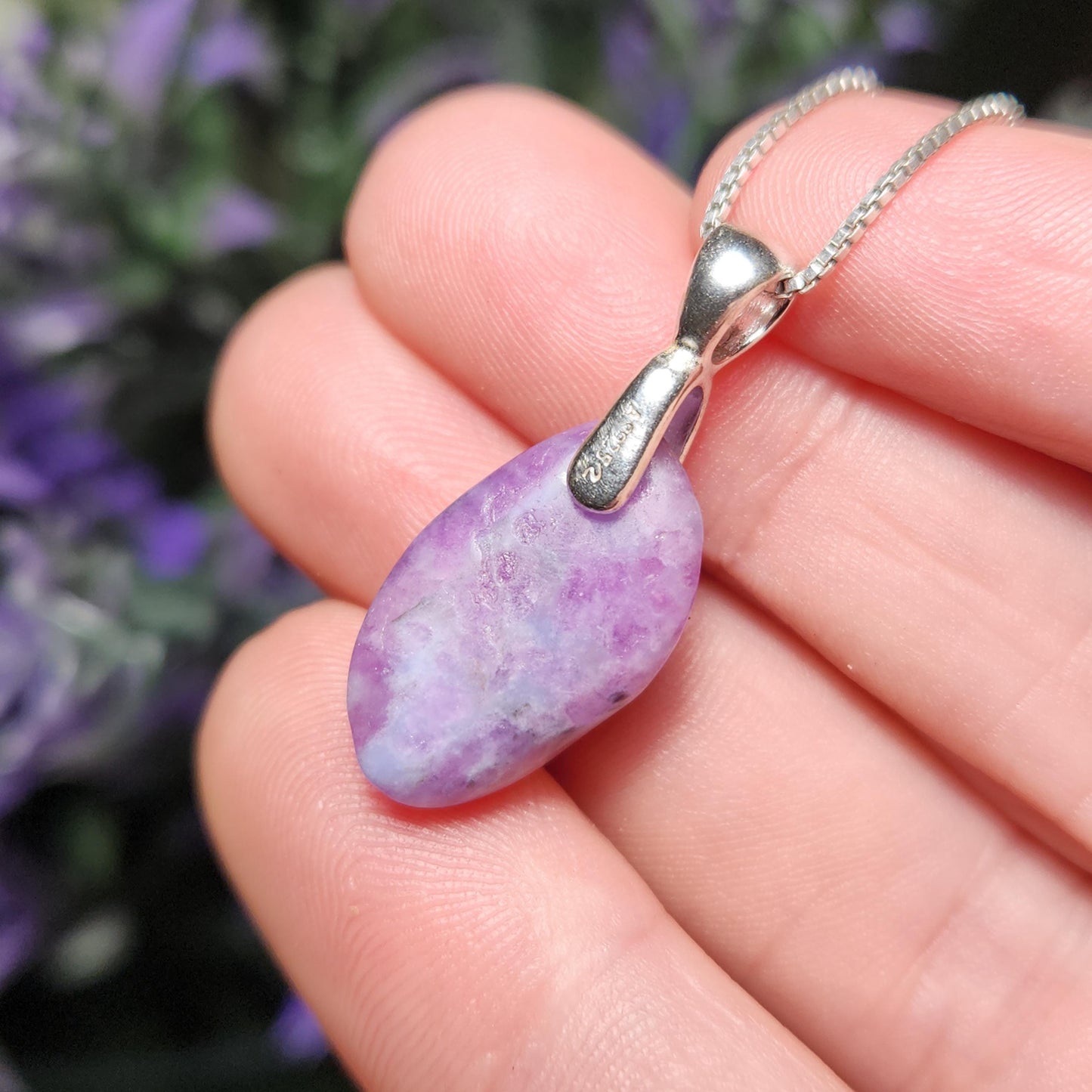 Gel Sugilite Pendant with Blue Richterite Inclusions, Polished Sugilite Necklace