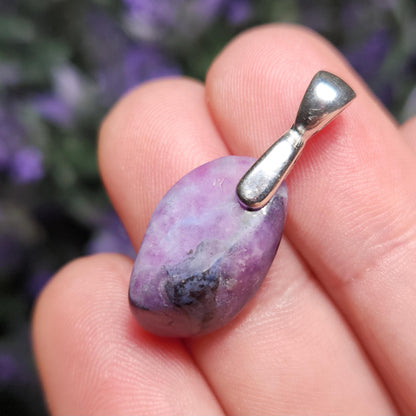 Gel Sugilite Pendant with Blue Richterite Inclusions, Polished Sugilite Necklace