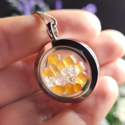 Spessartine Garnet & Herkimer Diamond Pendant