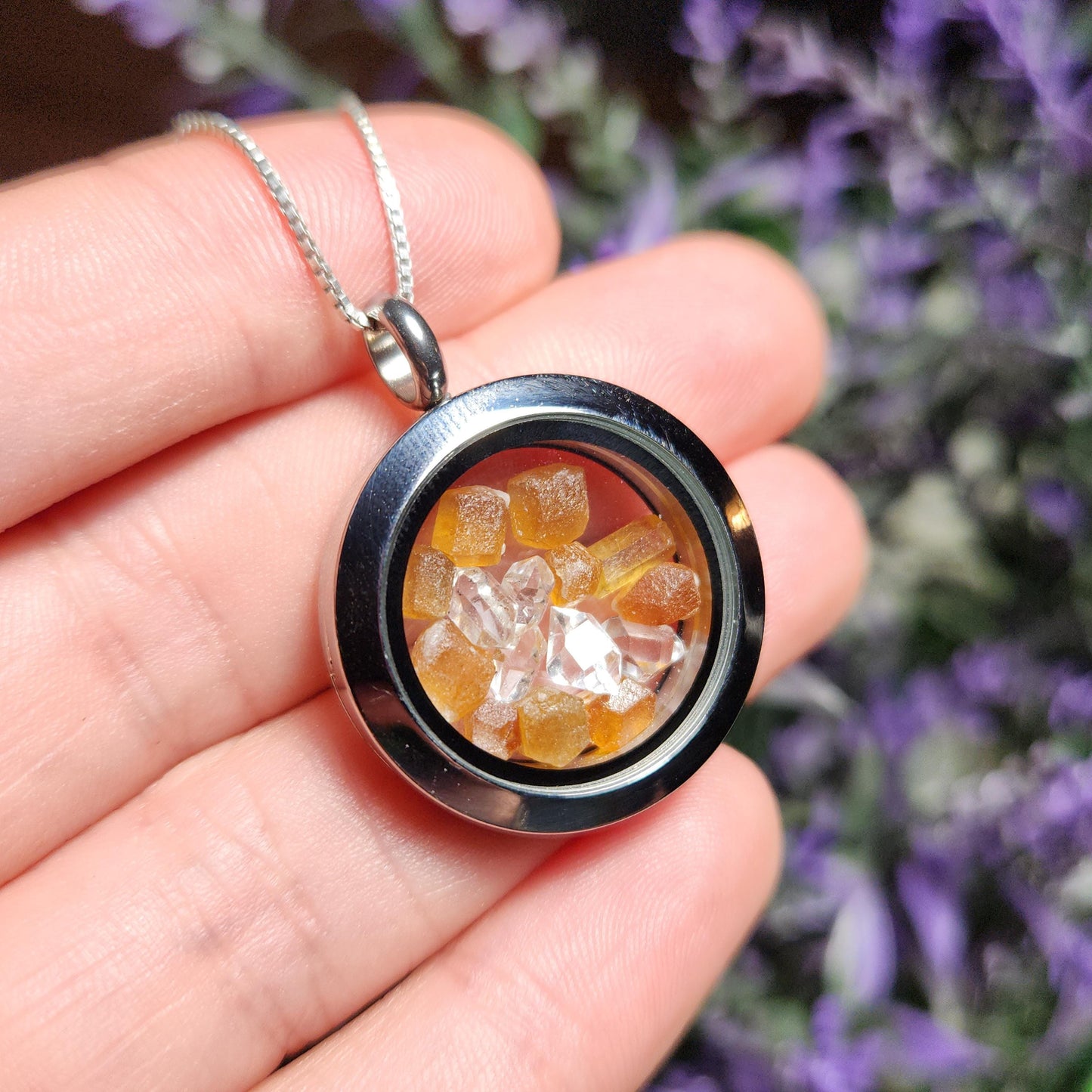 Spessartine Garnet & Herkimer Diamond Pendant