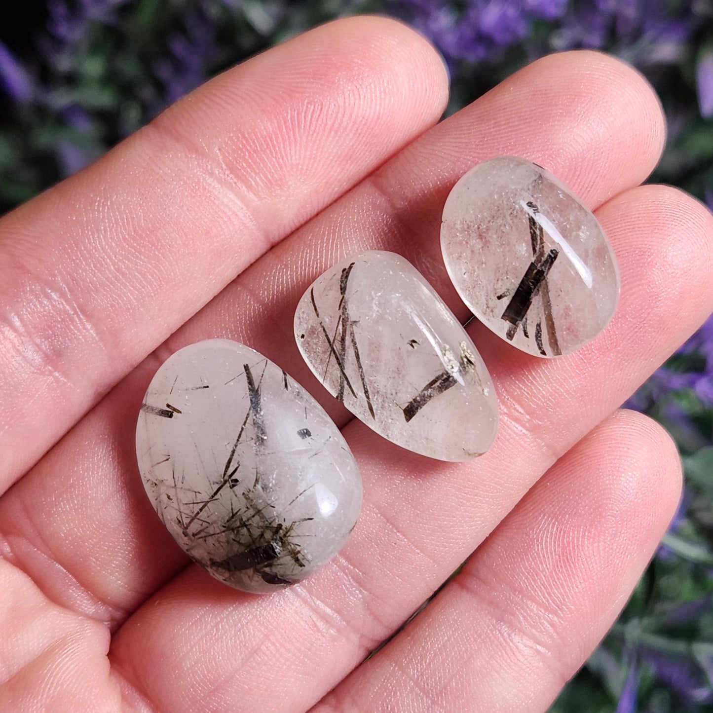 Black Rutilated Quartz, Tumbled Black Rutile in Quartz Crystal, Polished Stones