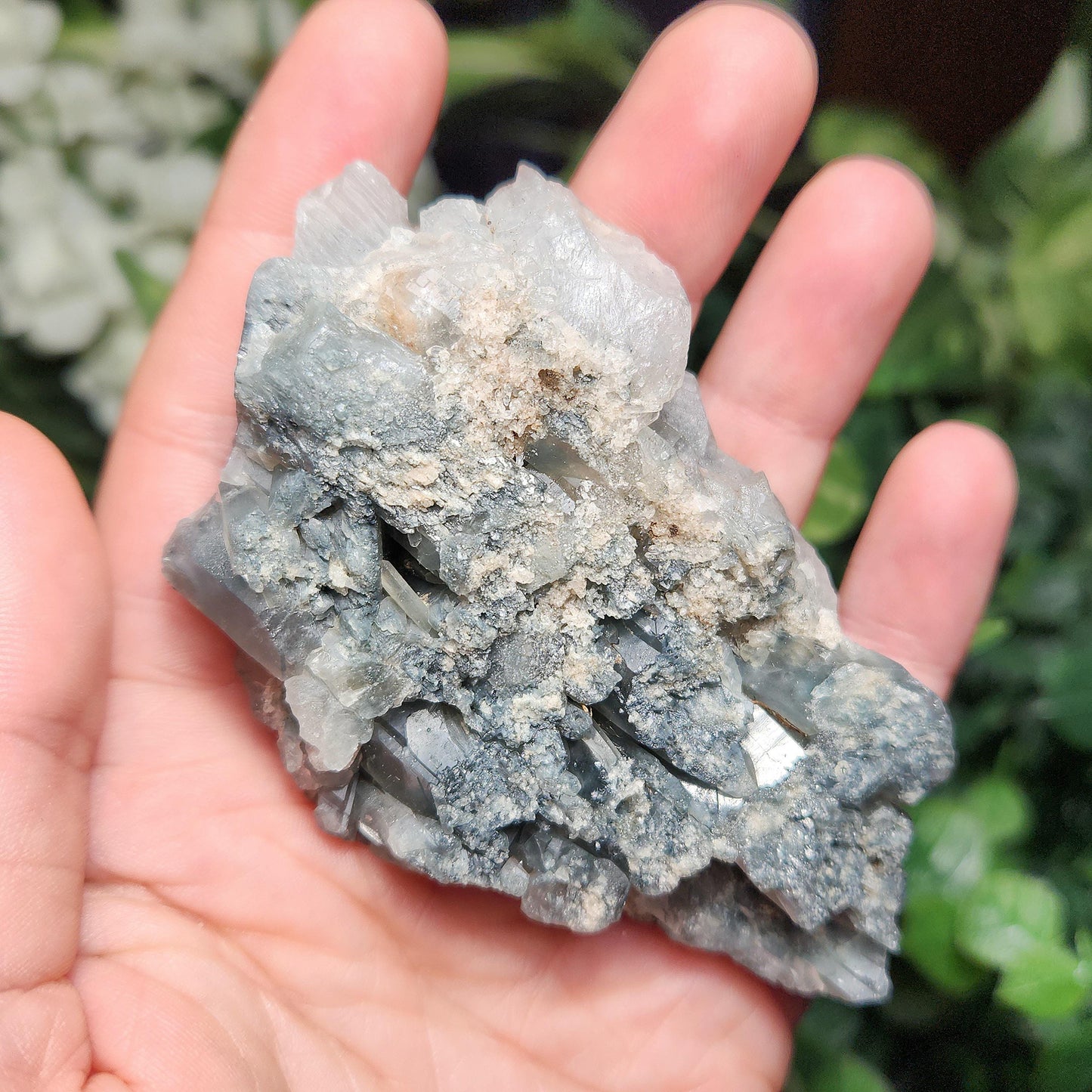 Elestial Fibrous Blue Tourmaline in Quartz