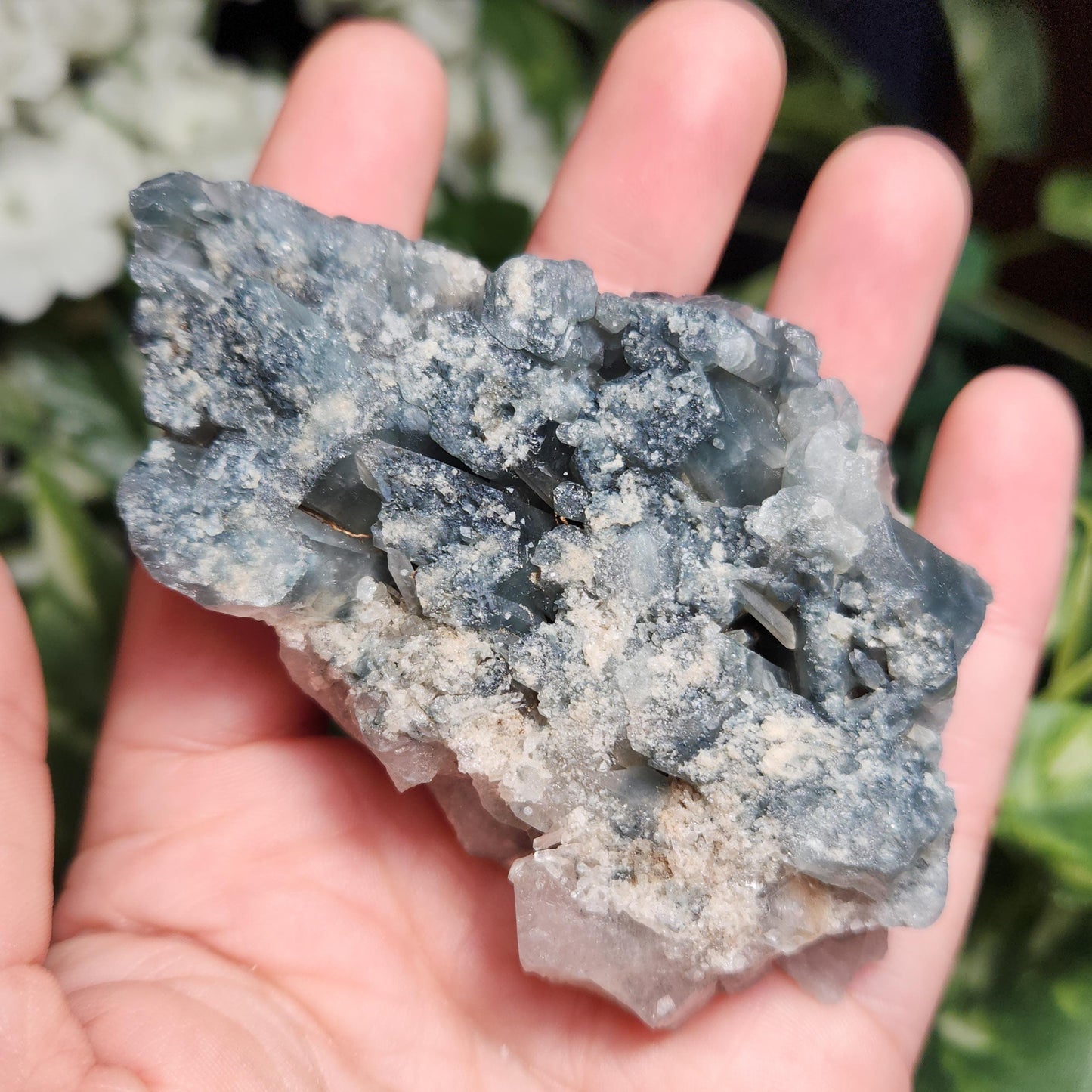 Elestial Fibrous Blue Tourmaline in Quartz