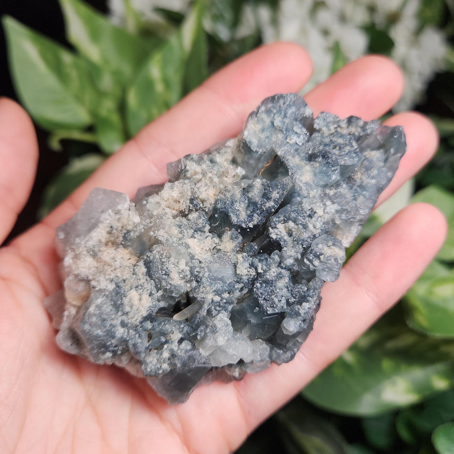 Elestial Fibrous Blue Tourmaline in Quartz