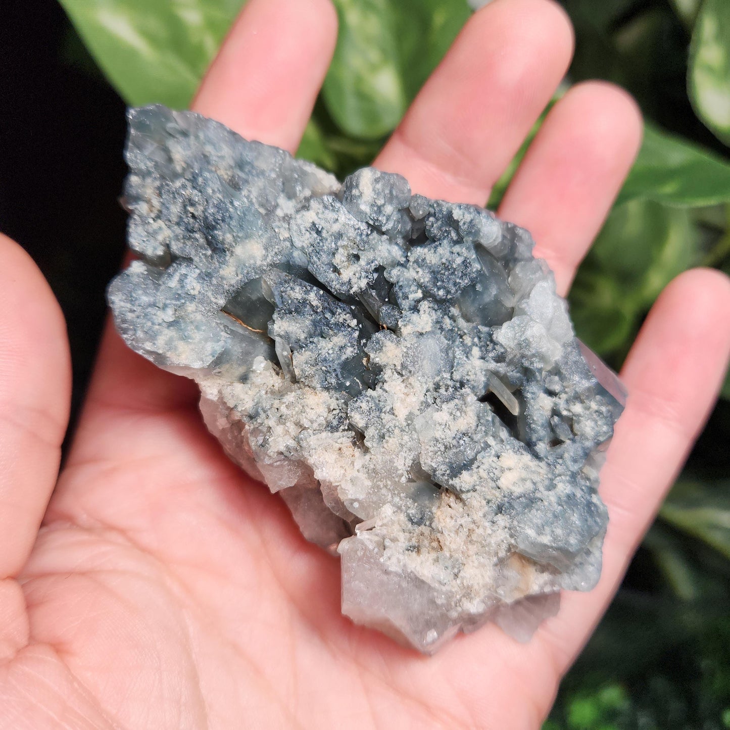 Elestial Fibrous Blue Tourmaline in Quartz
