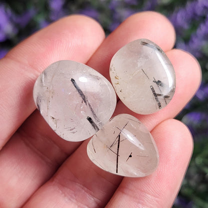 Black Rutilated Quartz, Tumbled Black Rutile in Quartz Crystal, Polished Stones