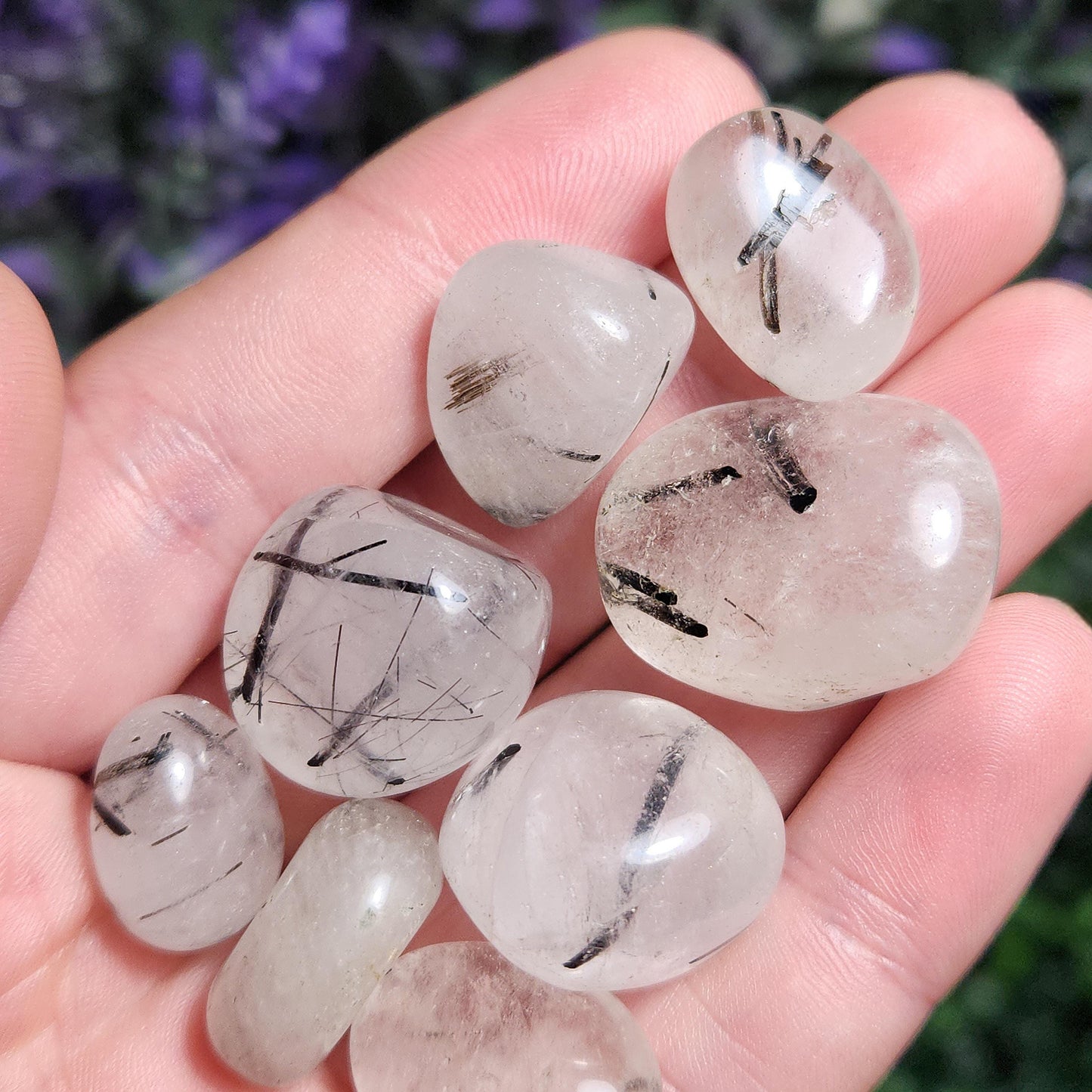 Black Rutilated Quartz, Tumbled Black Rutile in Quartz Crystal, Polished Stones