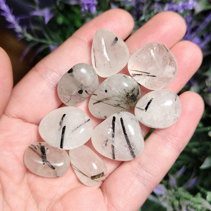 Black Rutilated Quartz, Tumbled Black Rutile in Quartz Crystal, Polished Stones