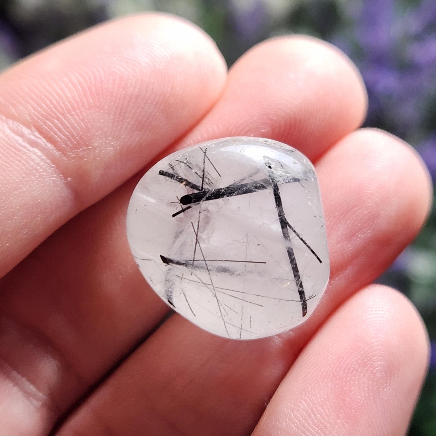 Black Rutilated Quartz, Tumbled Black Rutile in Quartz Crystal, Polished Stones