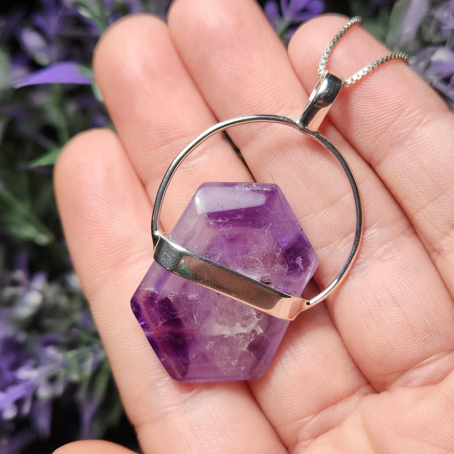 Brandberg Amethyst Pendant, Sterling Silver Crystal Necklace