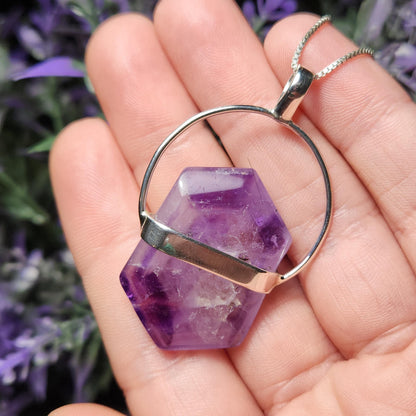 Brandberg Amethyst Pendant, Sterling Silver Crystal Necklace