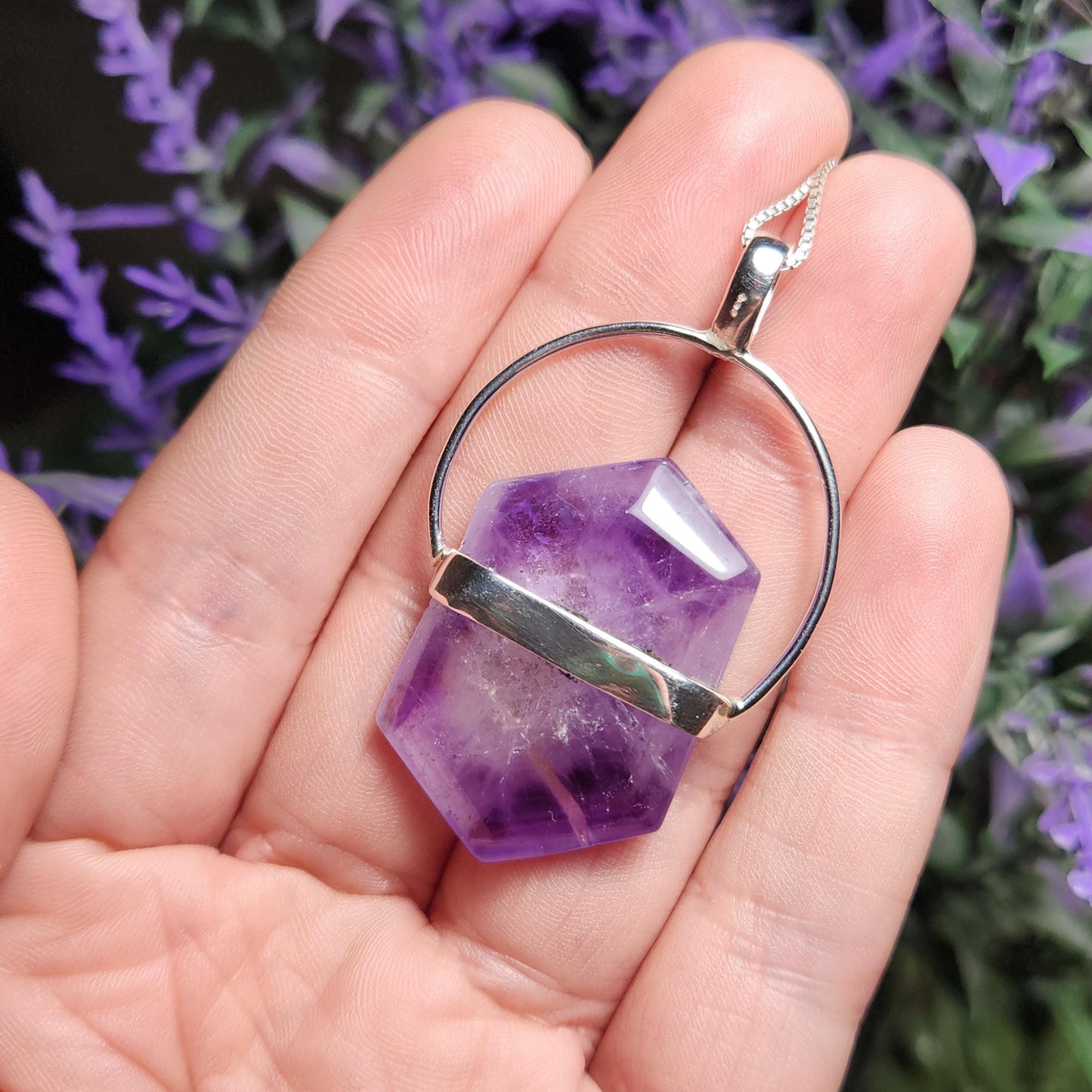 Brandberg Amethyst Pendant, Sterling Silver Crystal Necklace