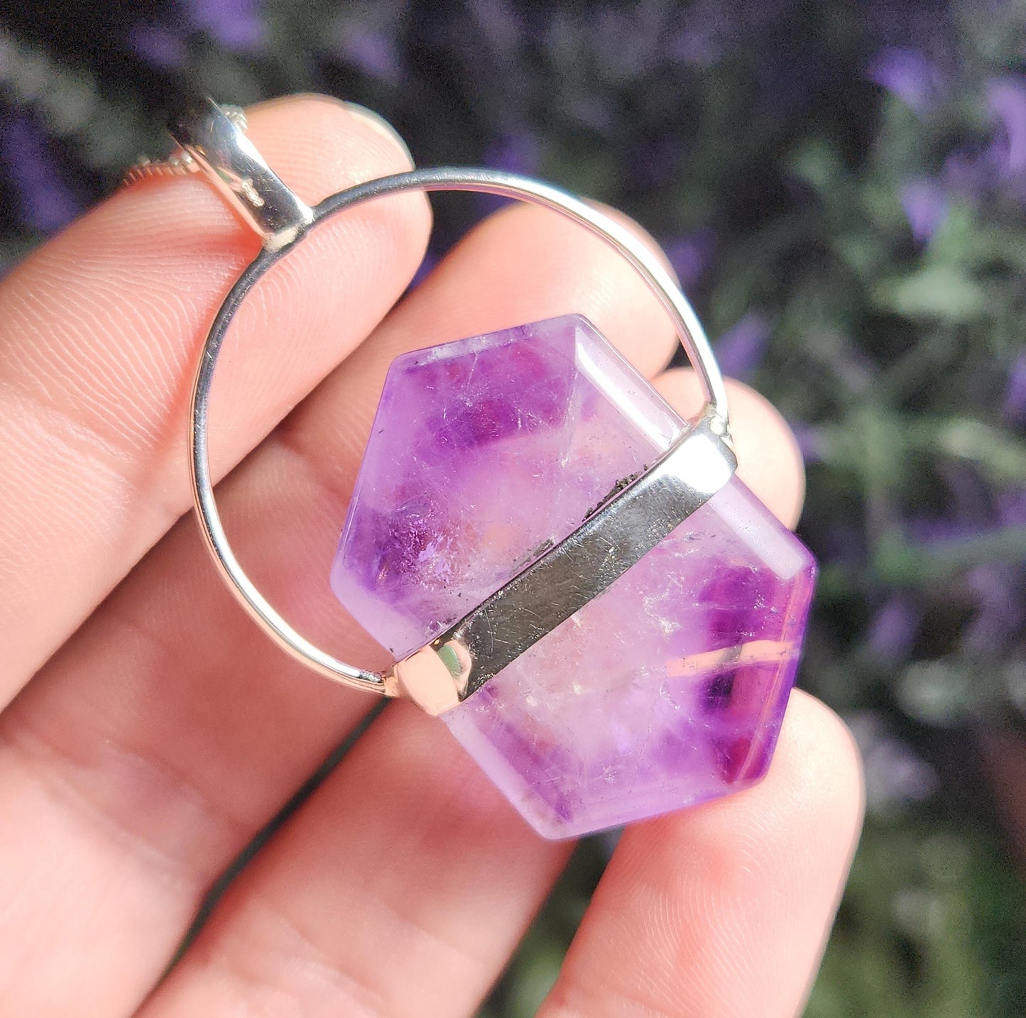 Brandberg Amethyst Pendant, Sterling Silver Crystal Necklace