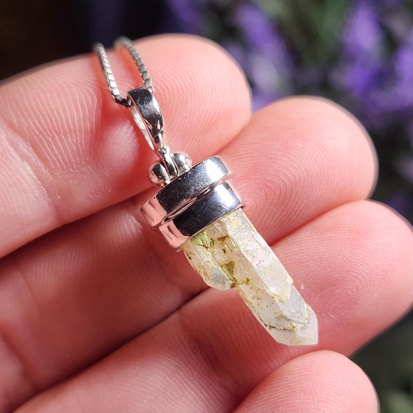 Ajoite Phantom in Quartz Crystal Pendant