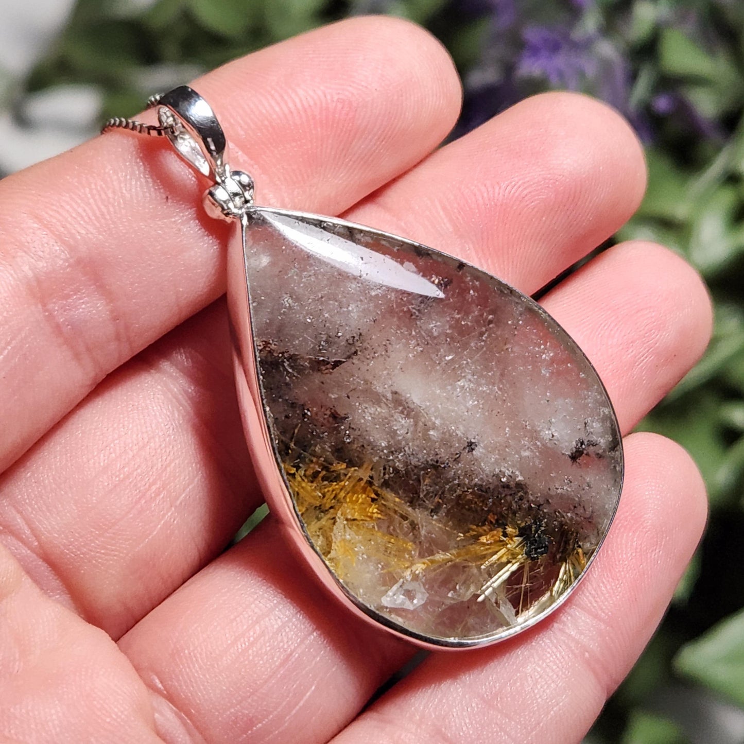 Rutile Hematite in Quartz Pendant, Sterling Silver Rutile Star Necklace