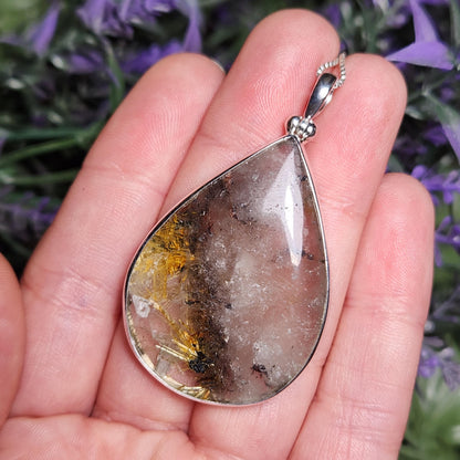 Rutile Hematite in Quartz Pendant, Sterling Silver Rutile Star Necklace