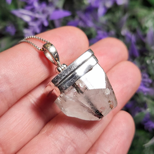 Black Tourmaline in Topaz Pendant
