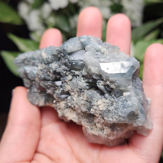 Elestial Fibrous Blue Tourmaline in Quartz