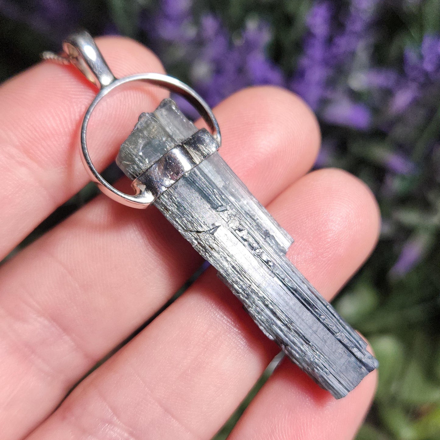 Blue Tourmaline Crystal Pendant, Sterling Silver Tourmaline Necklace