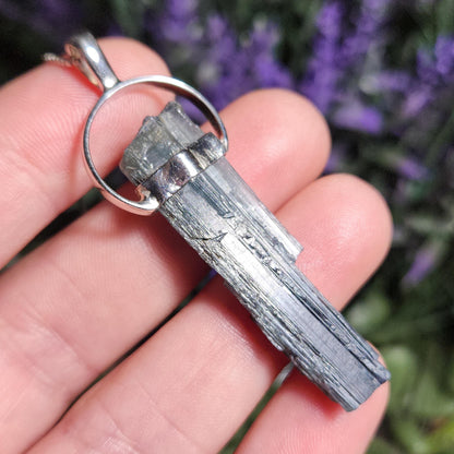 Blue Tourmaline Crystal Pendant, Sterling Silver Tourmaline Necklace