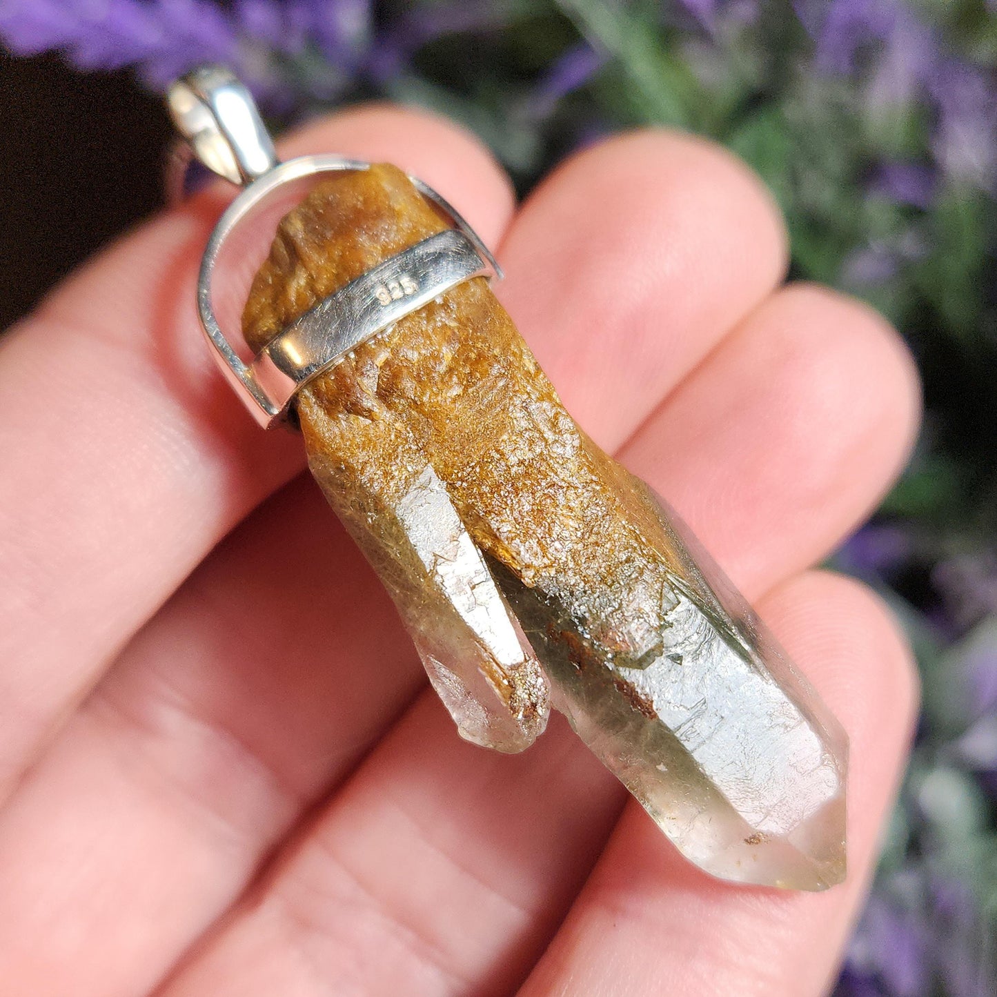 Green Amphibole Phantom Quartz Pendant