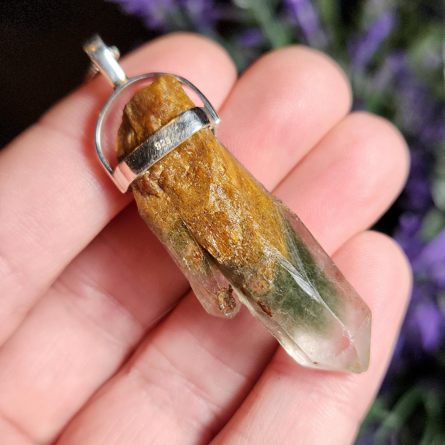 Green Amphibole Phantom Quartz Pendant
