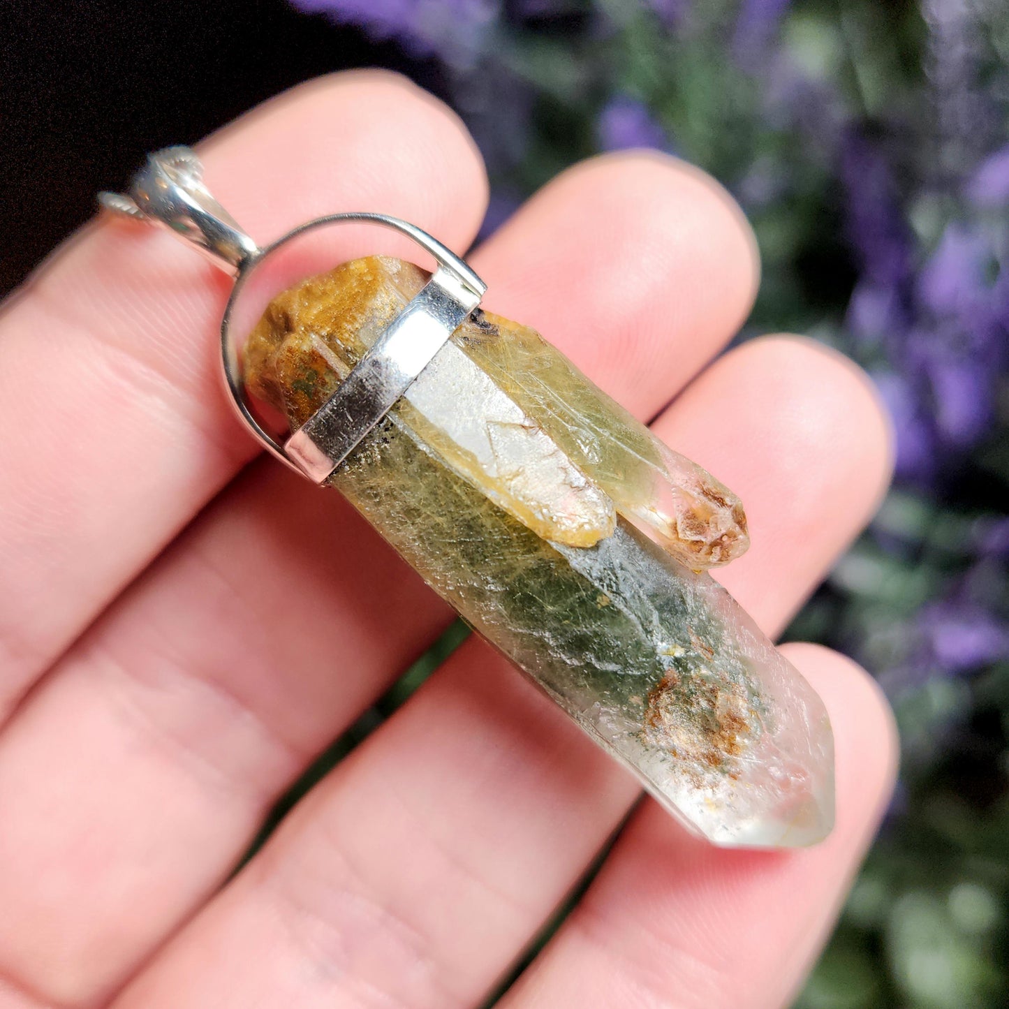 Green Amphibole Phantom Quartz Pendant