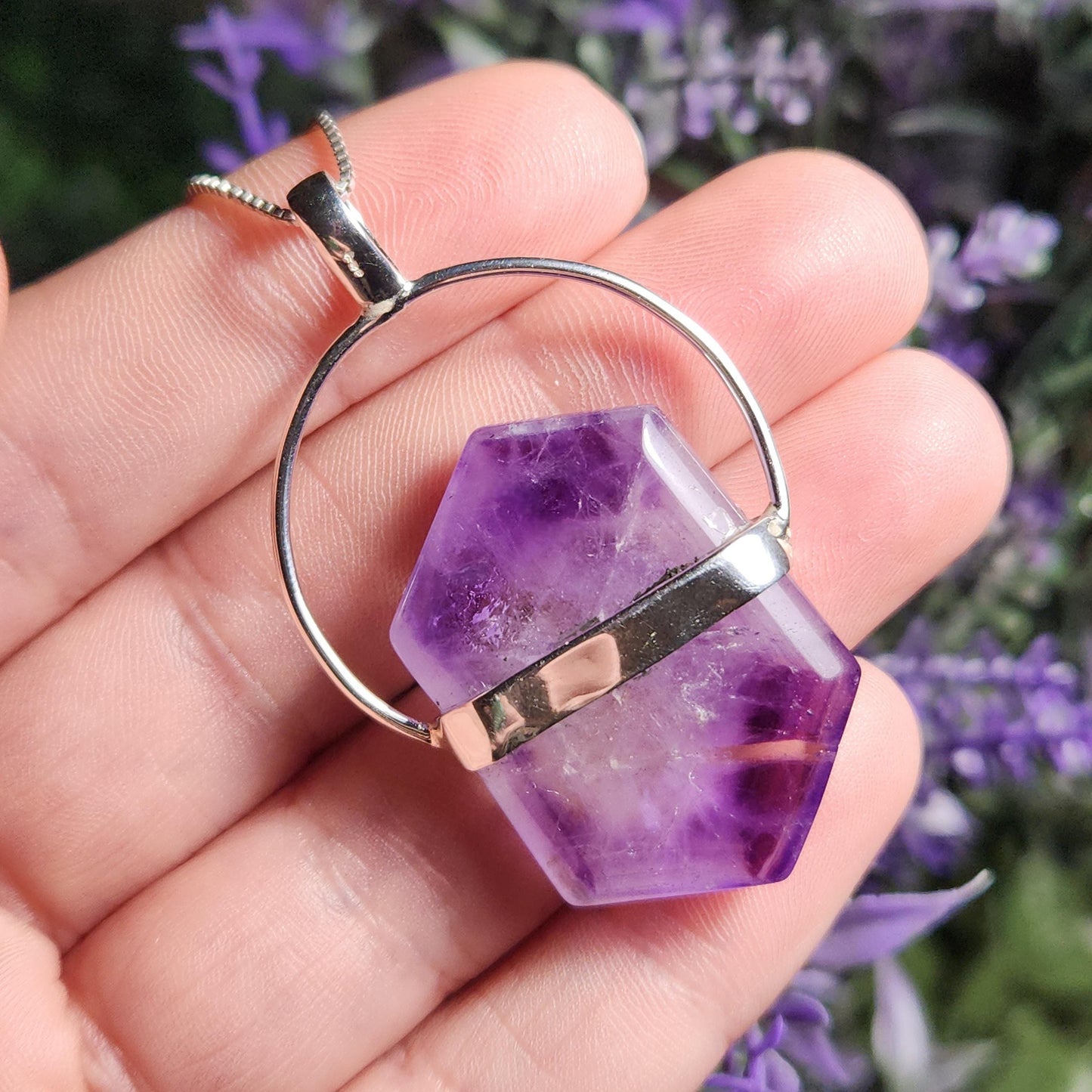 Brandberg Amethyst Pendant, Sterling Silver Crystal Necklace