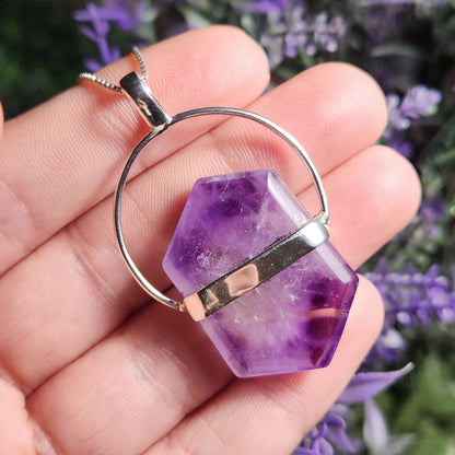 Brandberg Amethyst Pendant, Sterling Silver Crystal Necklace