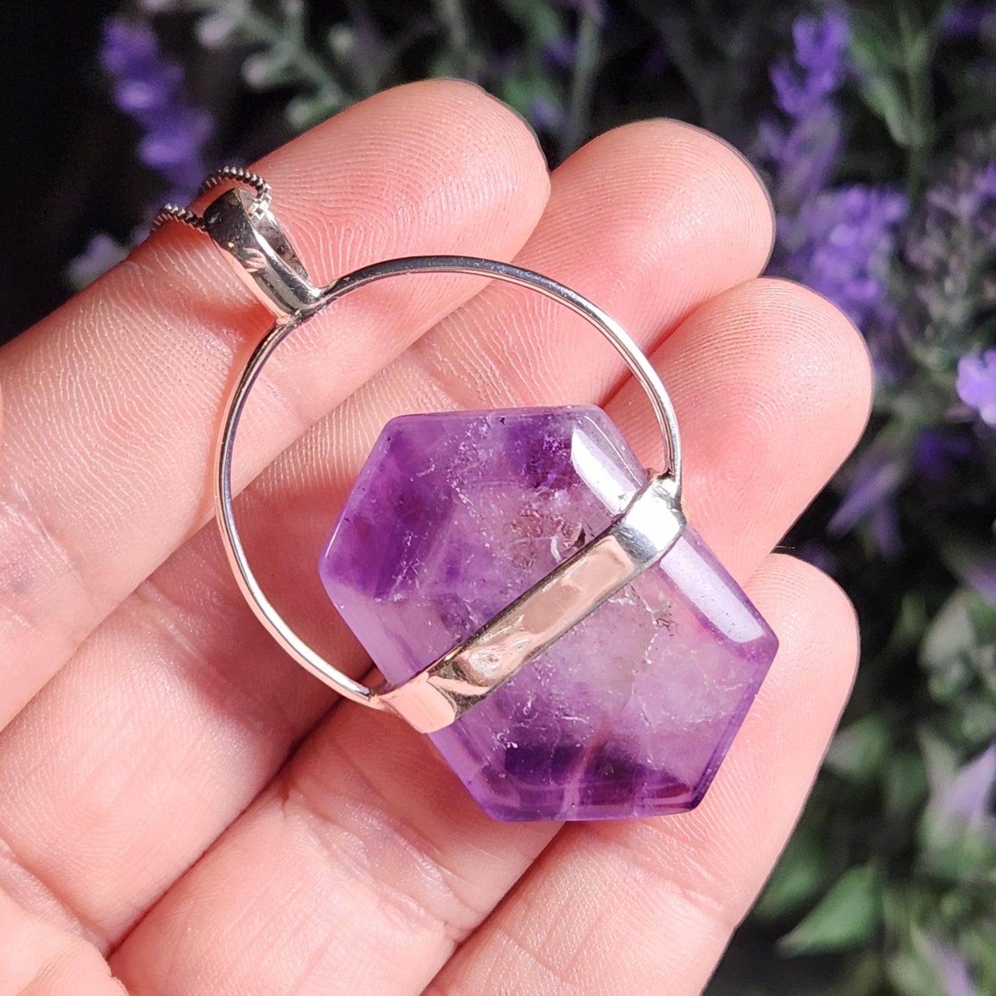 Brandberg Amethyst Pendant, Sterling Silver Crystal Necklace