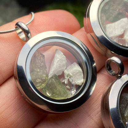 Moldavite & Natrolite Pendant