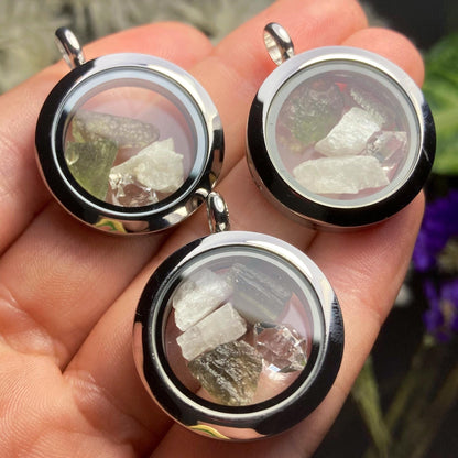 Moldavite & Natrolite Pendant