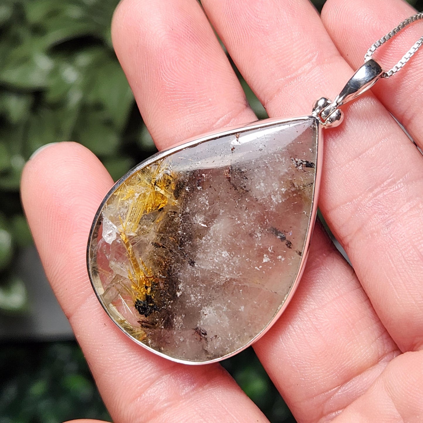 Rutile Hematite in Quartz Pendant, Sterling Silver Rutile Star Necklace