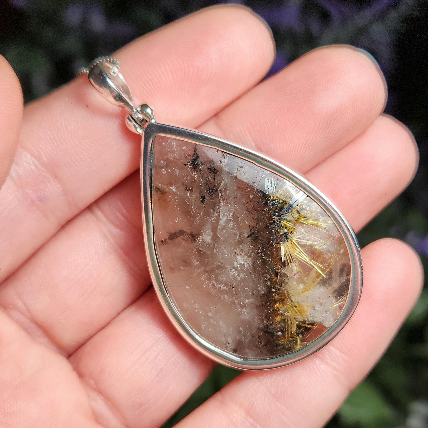 Rutile Hematite in Quartz Pendant, Sterling Silver Rutile Star Necklace