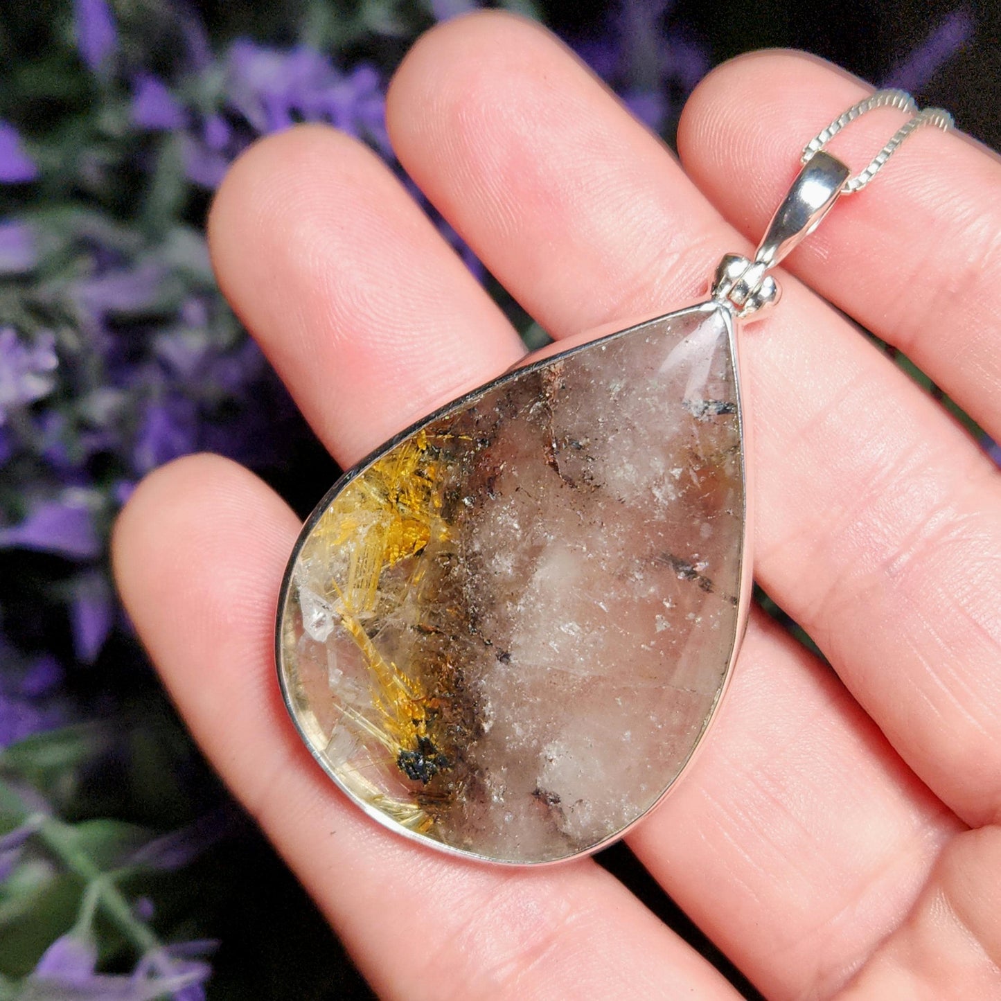 Rutile Hematite in Quartz Pendant, Sterling Silver Rutile Star Necklace
