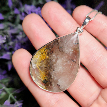 Rutile Hematite in Quartz Pendant, Sterling Silver Rutile Star Necklace