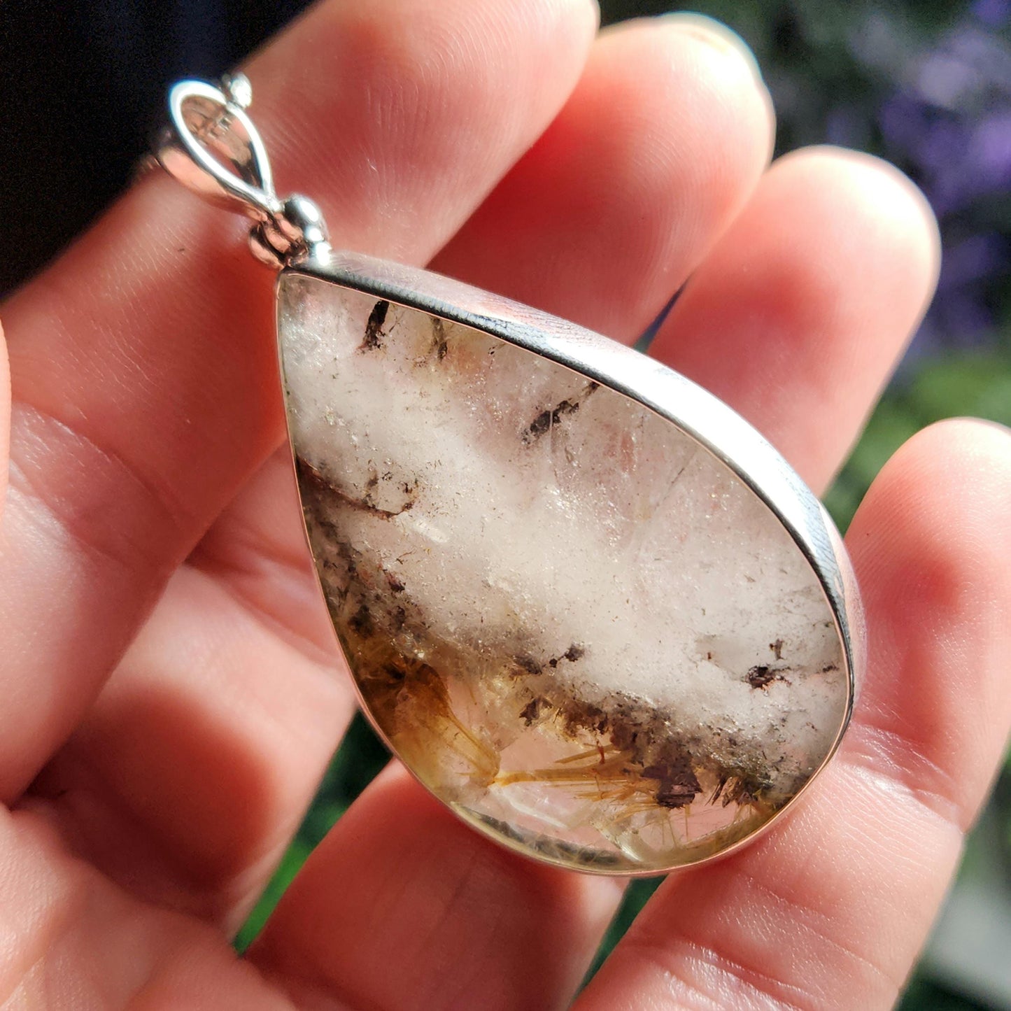 Rutile Hematite in Quartz Pendant, Sterling Silver Rutile Star Necklace