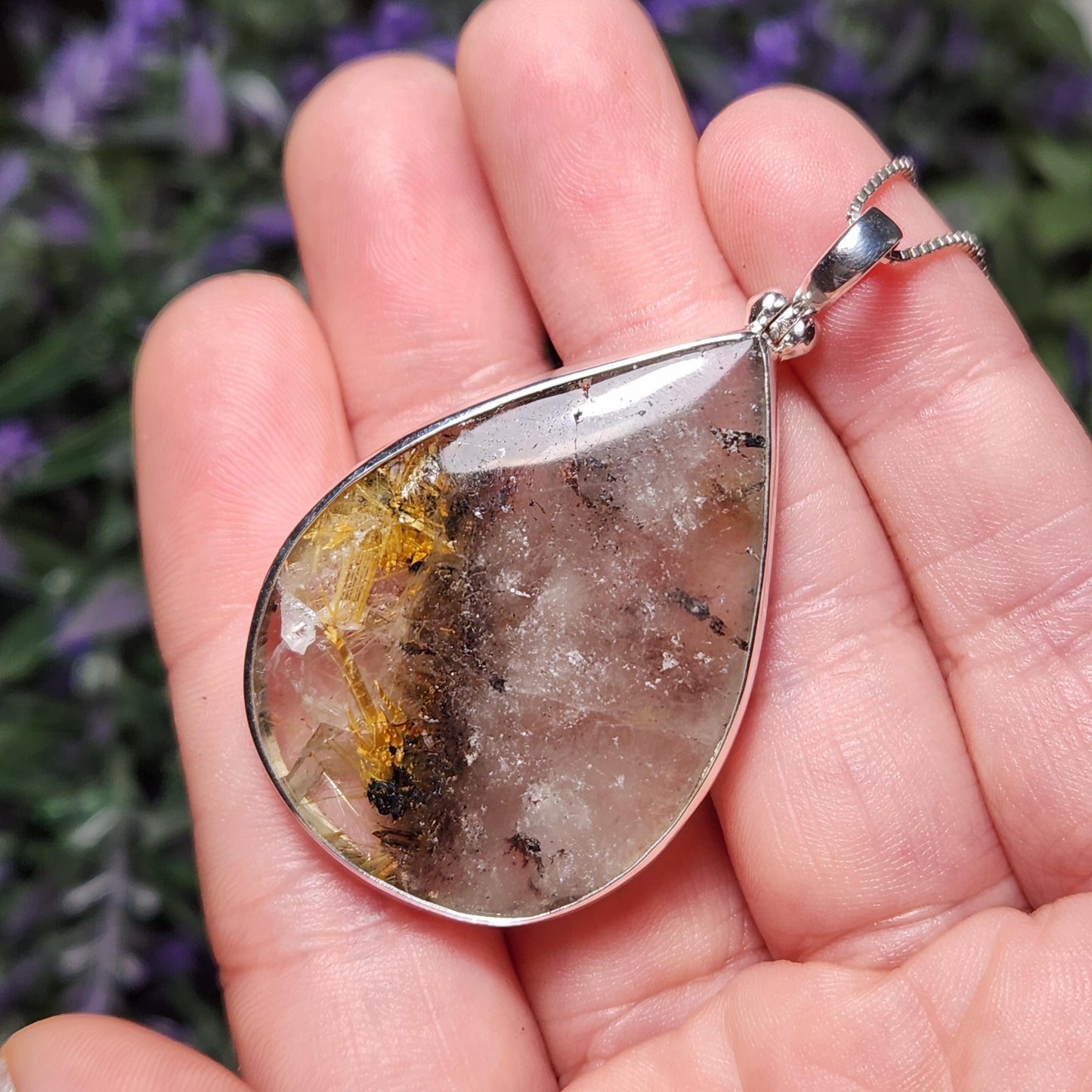 Rutile Hematite in Quartz Pendant, Sterling Silver Rutile Star Necklace