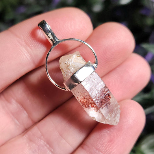 Lepidocrocite & Hematite Phantom Quartz Necklace: Nigerian "Disco Fire" Crystal, Raw Red Phantom Crystal Pendant