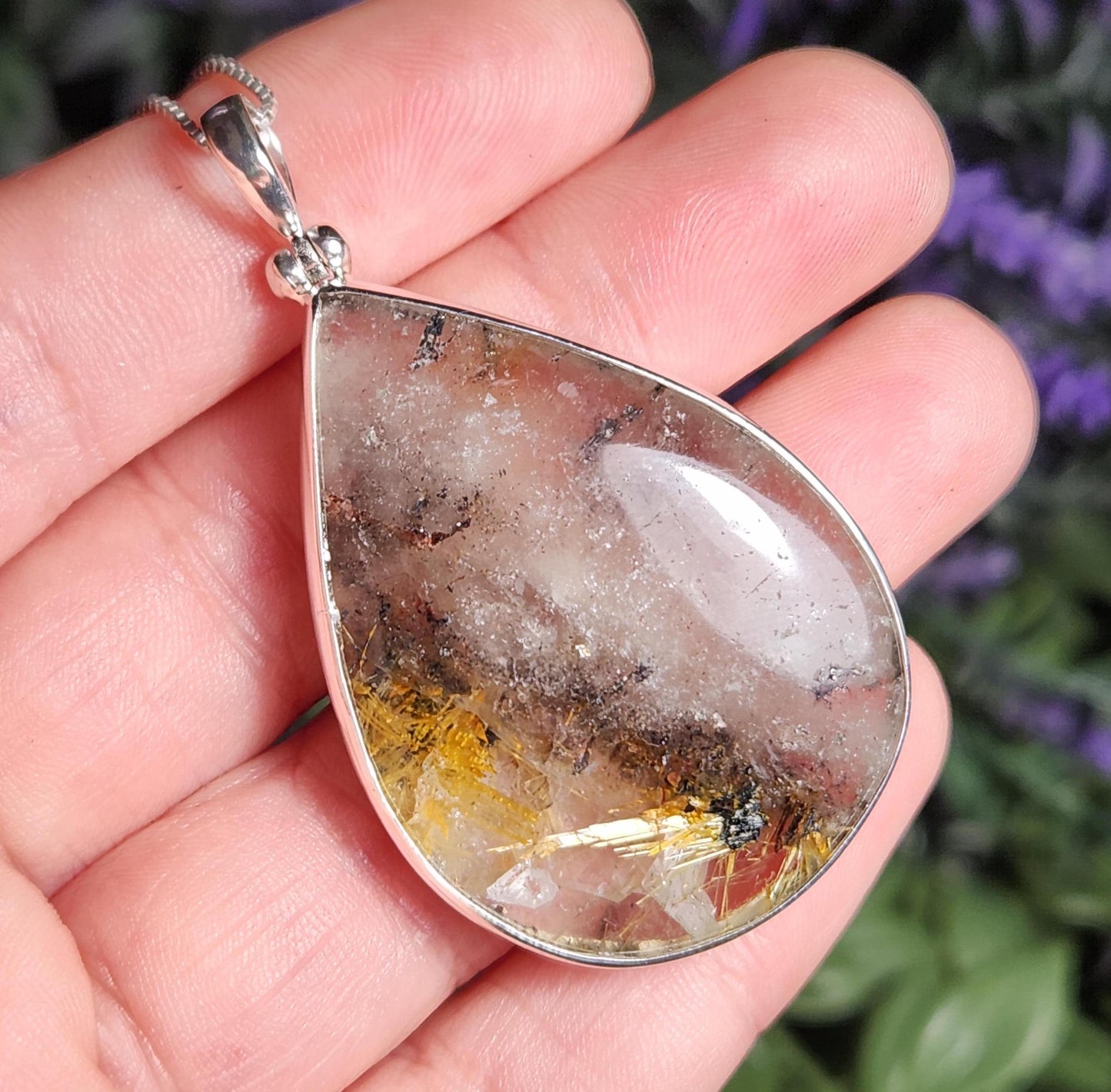 Rutile Hematite in Quartz Pendant, Sterling Silver Rutile Star Necklace