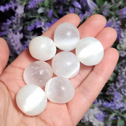 Selenite Crystal, Polished Selenite Sphere Carving, Tumbled Stone