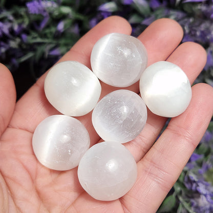 Selenite Crystal, Polished Selenite Sphere Carving, Tumbled Stone