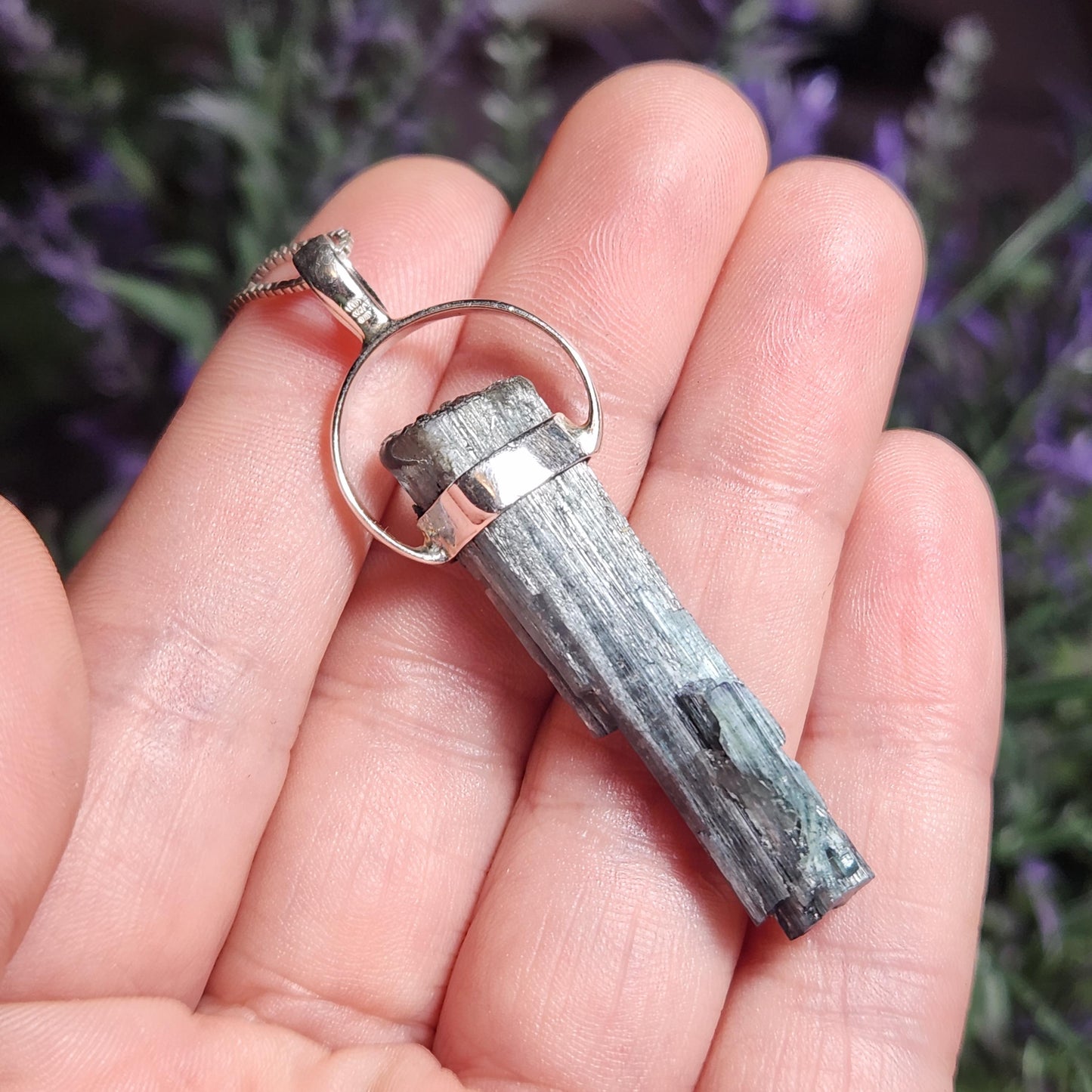 Blue Tourmaline Crystal Pendant, Sterling Silver Tourmaline Necklace