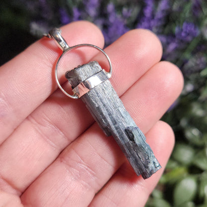Blue Tourmaline Crystal Pendant, Sterling Silver Tourmaline Necklace