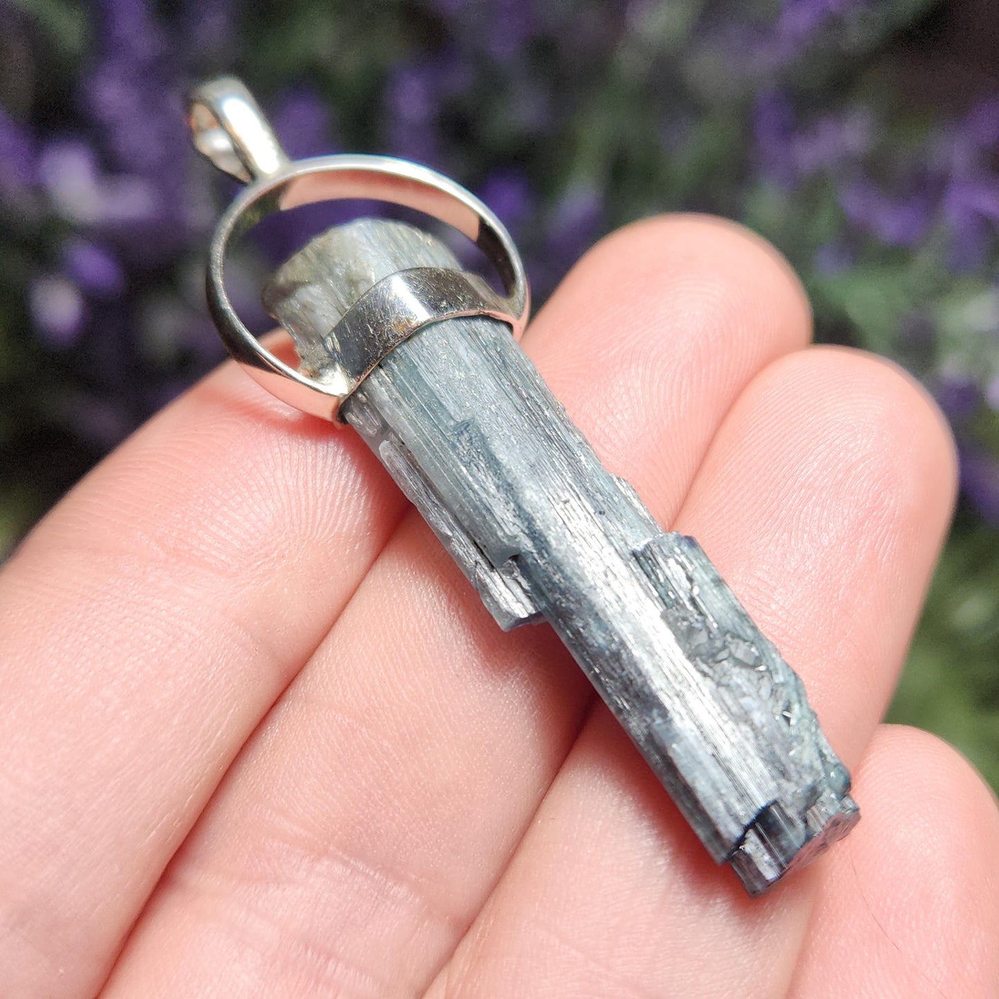 Blue Tourmaline Crystal Pendant, Sterling Silver Tourmaline Necklace