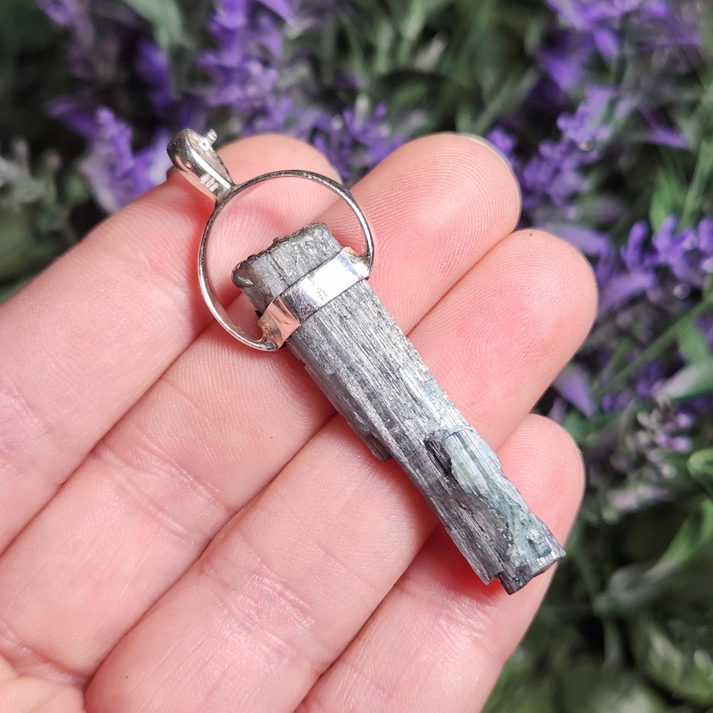 Blue Tourmaline Crystal Pendant, Sterling Silver Tourmaline Necklace